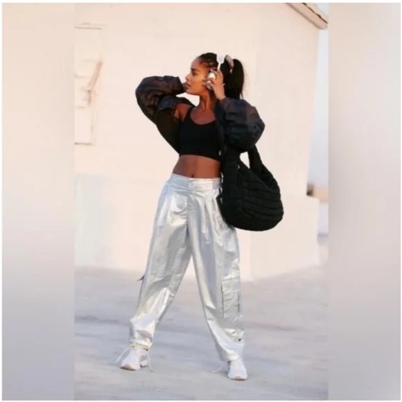 FP Movement by Free People Pants - FP Movement by Free People Silver Mesmerize Joggers with Relaxed Fit